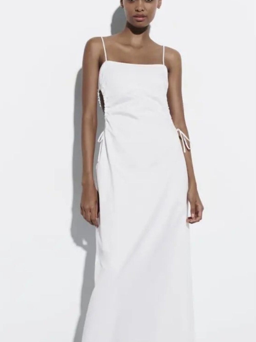 Zara Women’s White Slip Maxi Dress with Side Cut Outs